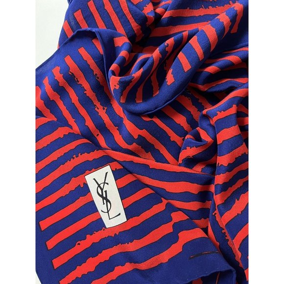 YSL Yves Saint Laurent Silk Striped Scarf Orange Blue - Picture 3 of 5